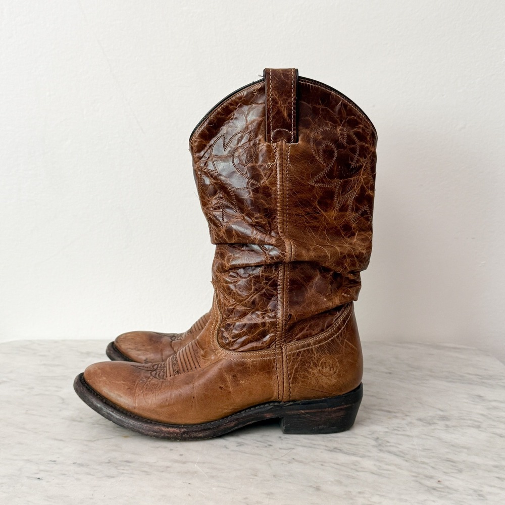 Double H Western Boots Distressed Brown Leather Cowboy Rodeo Mid-Calf Brown - Picture 1 of 12